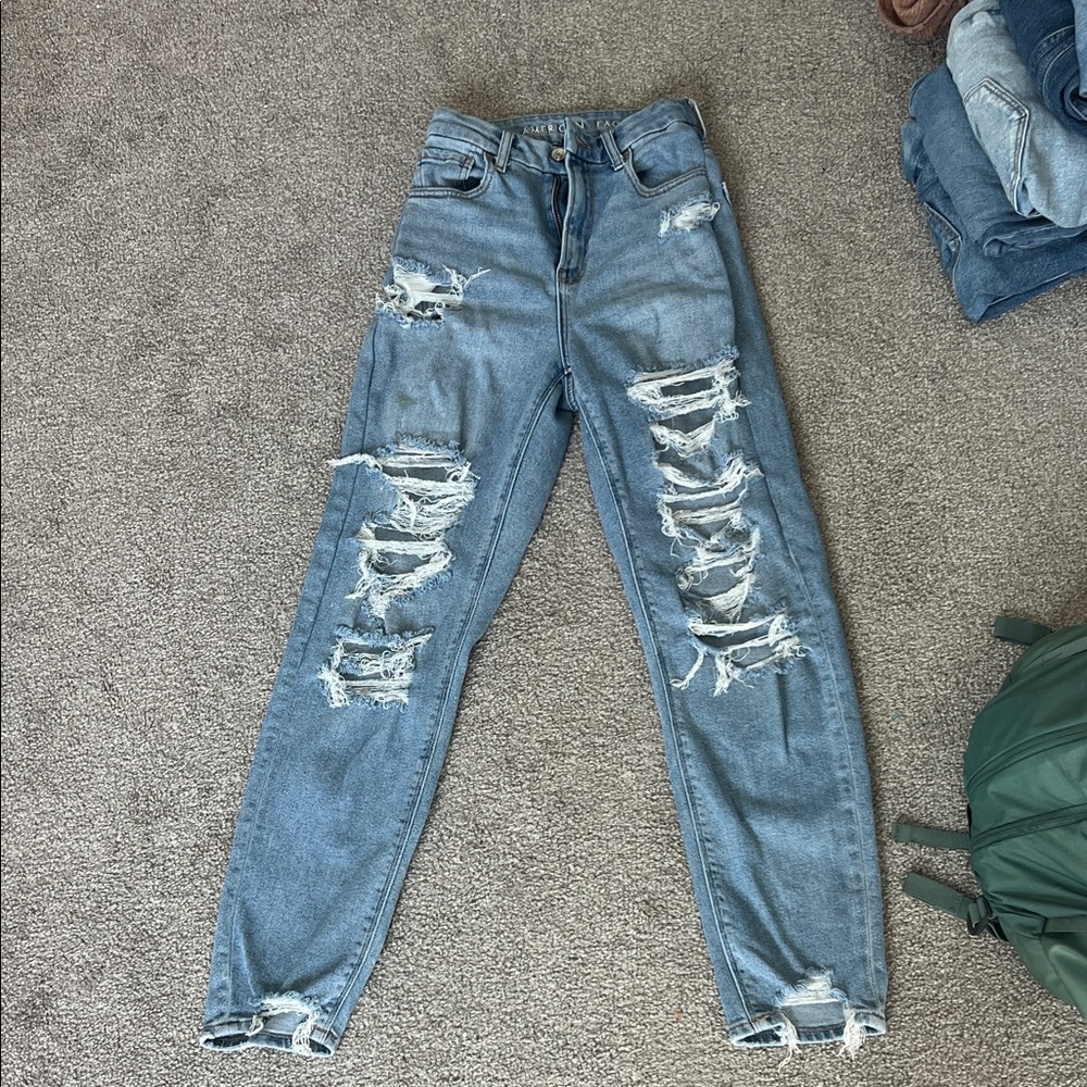 American Eagle Outfitters High Rise Ripped Jeans - Blue